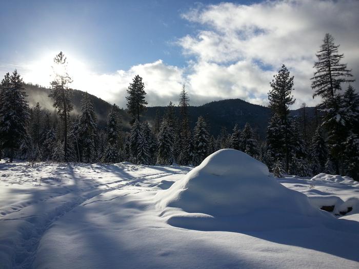 Josh's hugel pyramid in the sunny snow