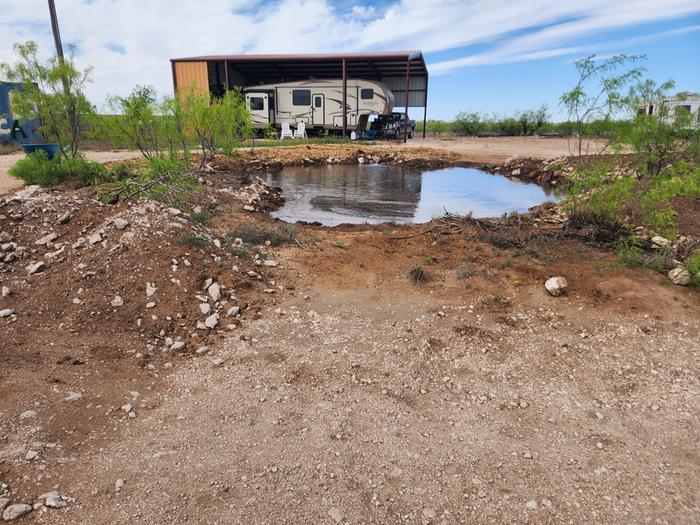 Water almost to the crest point to drain across drive way into a bigger basin