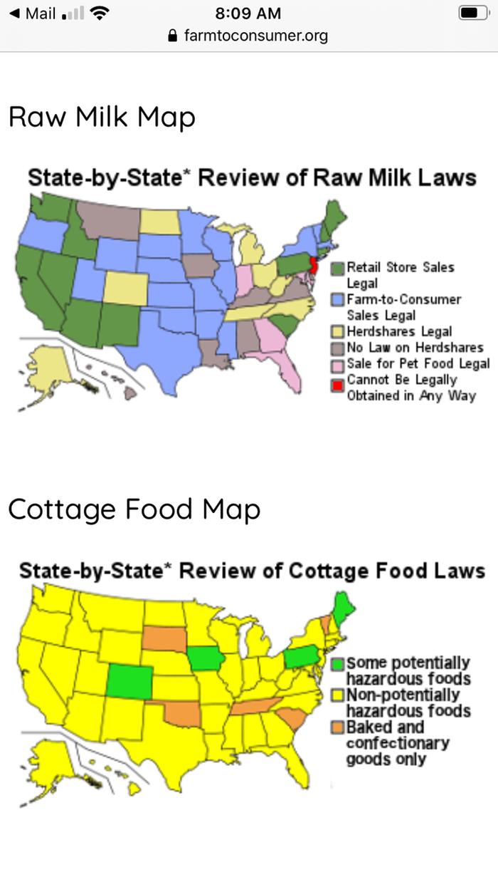 Raw Milk and Cottage Food Law Maps (USA)