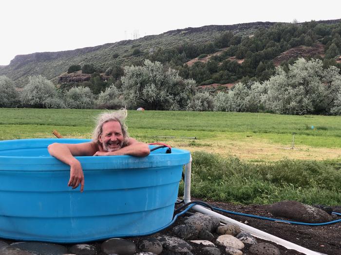 Enjoying an artesian hot spring.