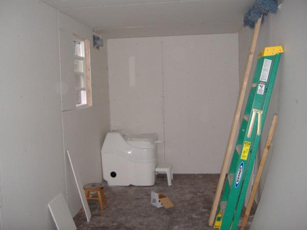 The composting toilet is placed in its approximate final spot