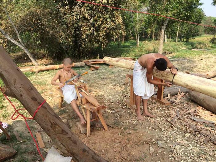 Our shave horse, 12 year old Ukranian Madhusyam making pegs