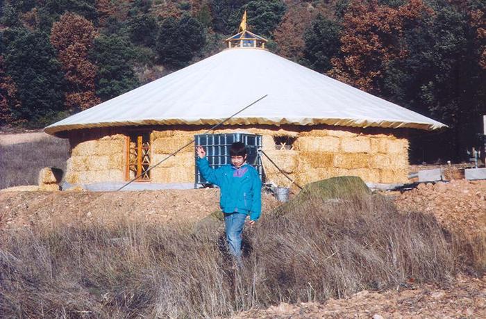 My son 11 year old Sudama in front of the yurt