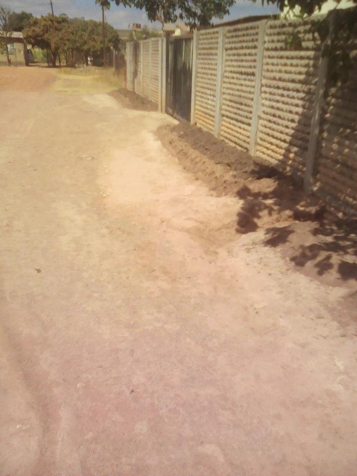 Initial stages of flower bed preparation, and the street view