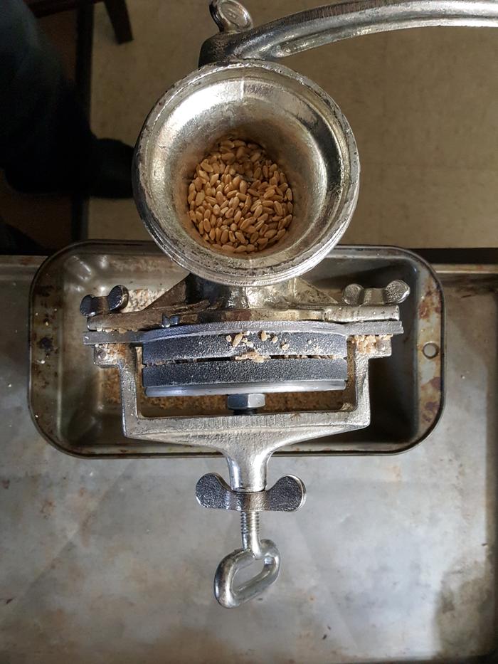 top view of Corona grain mill