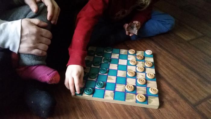 chessboard stained with natural blue copper stain