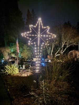 rebar star of Bethlehem lit up with LED lights 