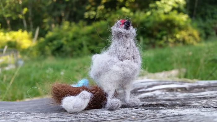 needle-felted Lavender araucana chicken with nest and chick