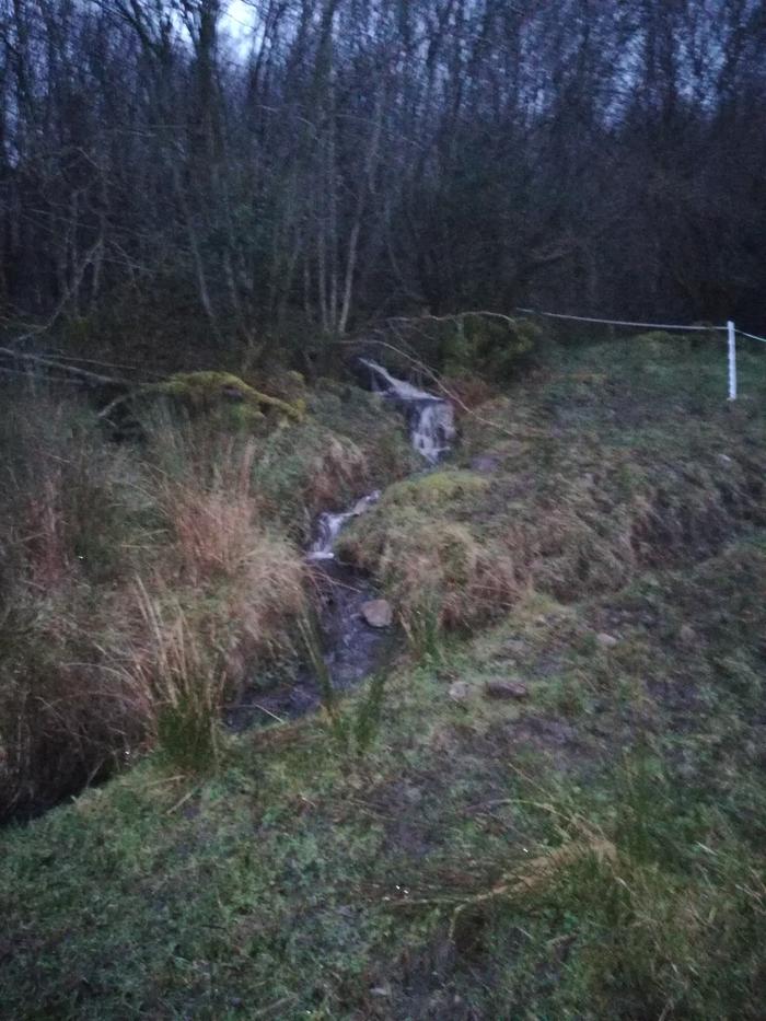 Typical drainage stream dropping into the drainage ditch