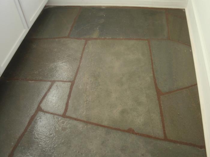 quartzite slate mudroom floor. Treated with tung oil