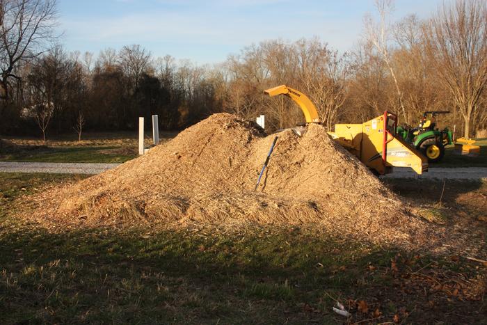 Broad side view of chip pile