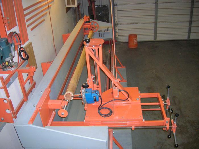an orange combination wood working and timberframing machine