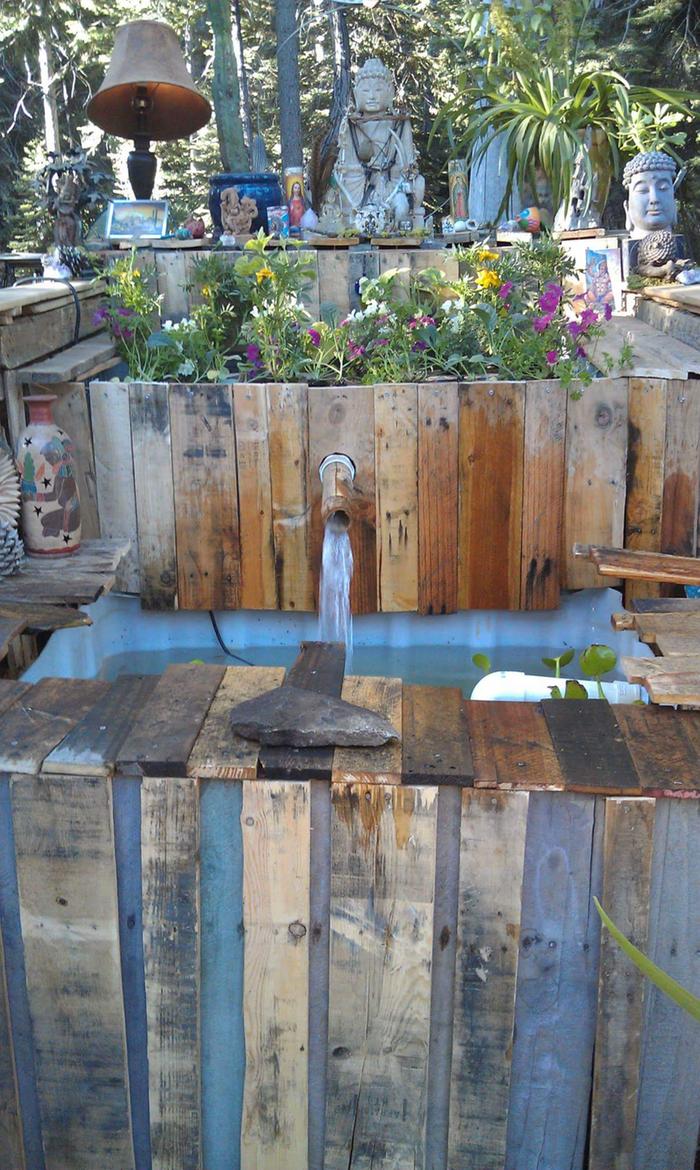 aquaponic system clad with pallet wood