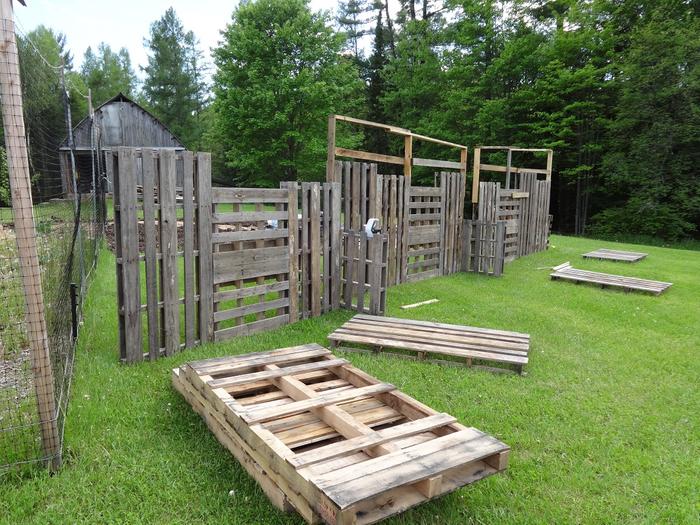 Pallet Wall being constructed