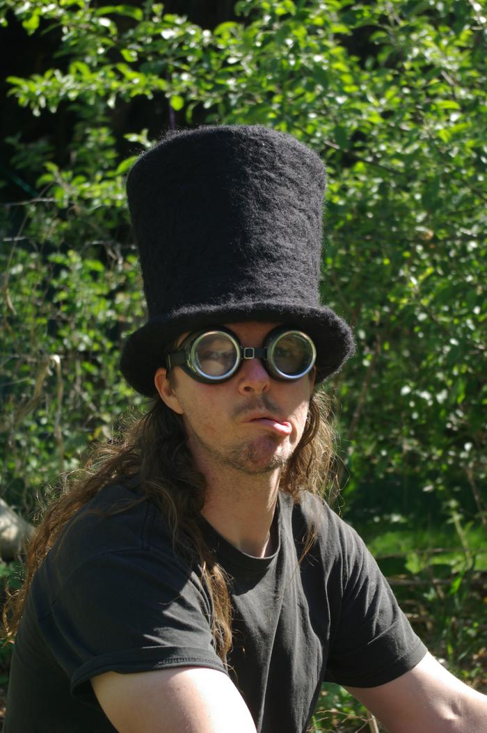 needle-felted, wet felted black tophat steampunk