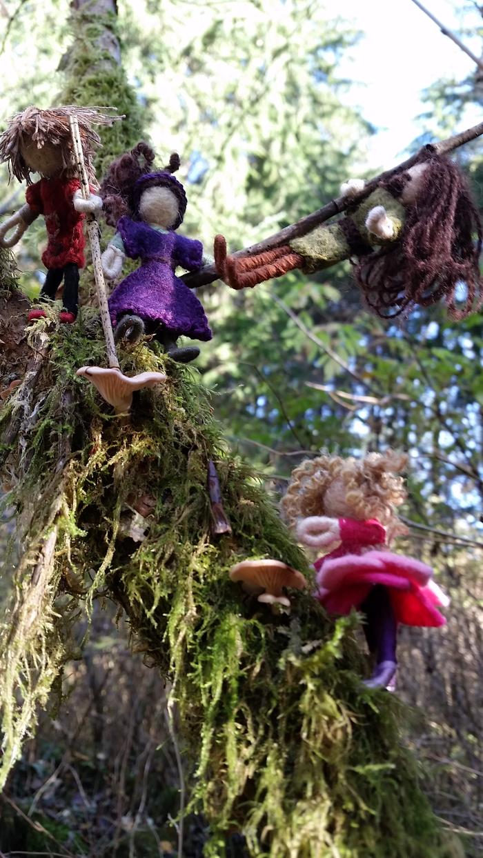 needle-felted doll family mushroom hunting