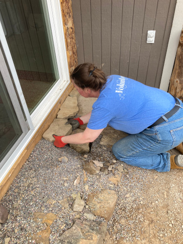 placing stones on the drystack foundation