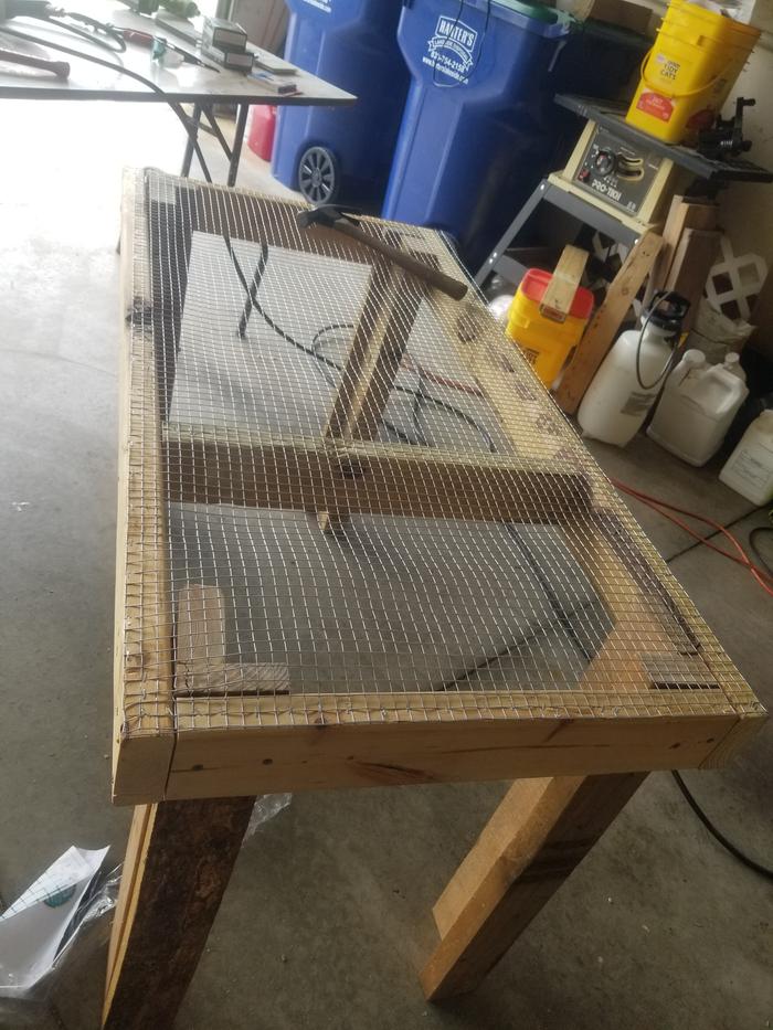 legs and bottom frame built. wire mesh installed 