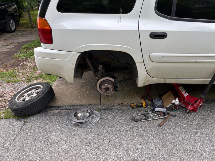 Rear passenger side wheel removed