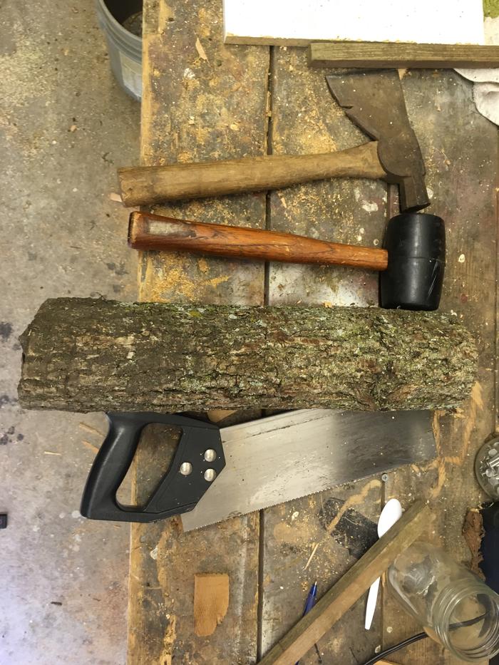 tools and wood for making mallet