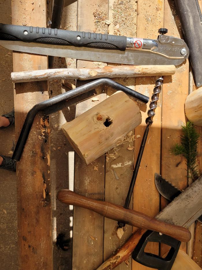 The rest of the tools I used, and the mallet head cut down.