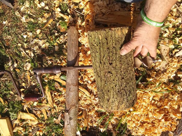 hole drilled in greenwood mallet head