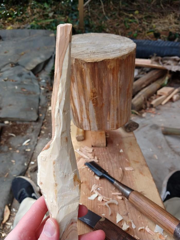 I had to hack off too much wood to make a ladle, but there's enough for a spoon.