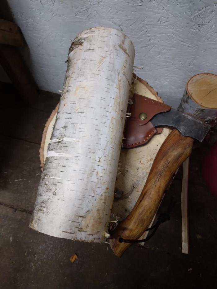 The chose birch log with the axe used