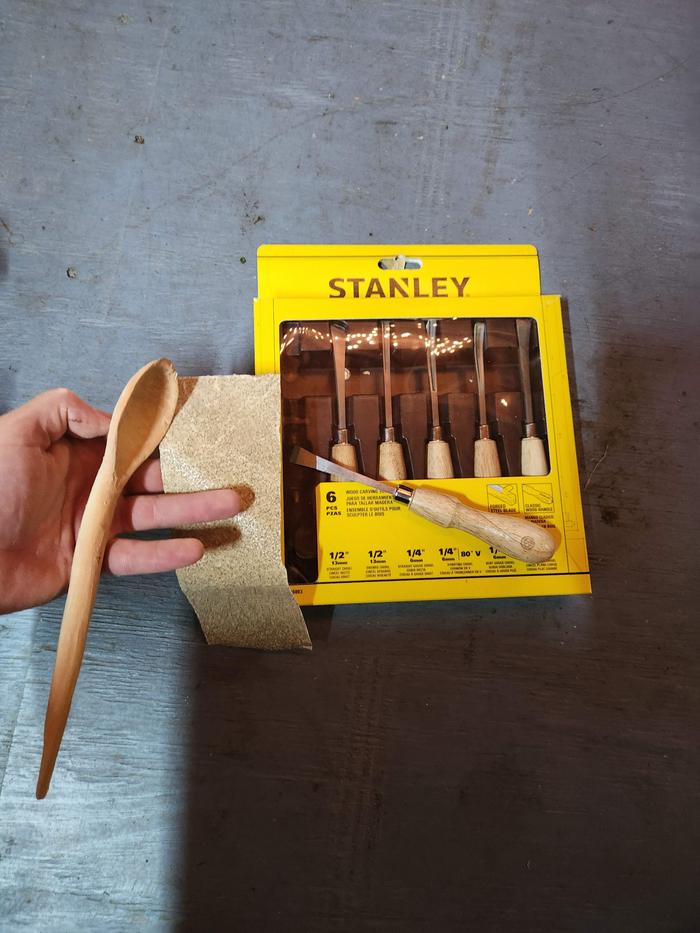 no spoon knife around, got a set with some gouging chisels