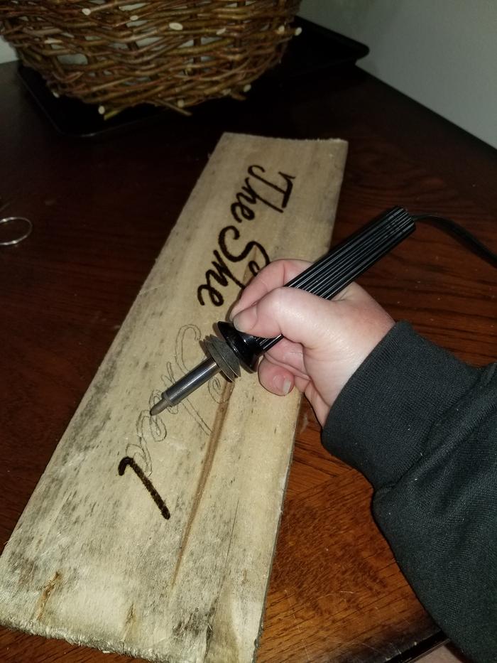 wood burning tool and in progress 