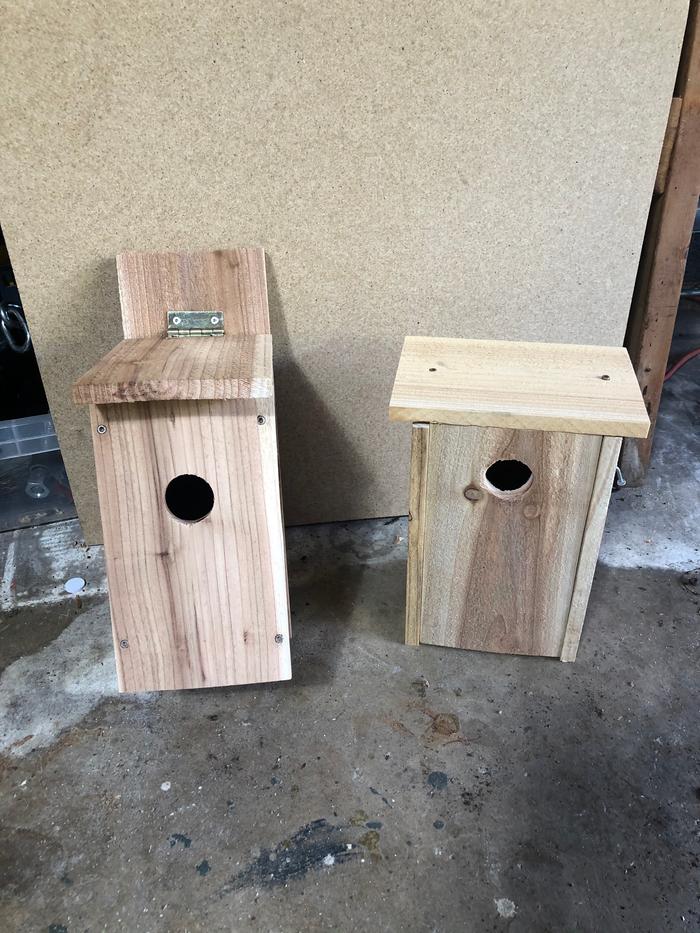 The one on the left was made a couple months ago also out of a fence post. The one on the right was made today.