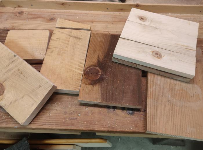 Wood you're starting with cut to dimensions (the roof had to change to another piece not shown as it split)