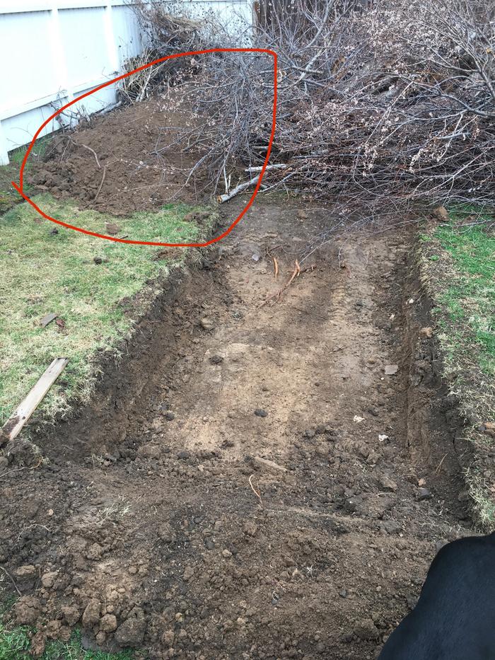 Starting trench and pile circled on left