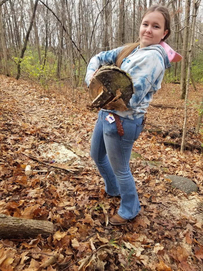 notches in cross log and my assistant 